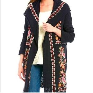 Karyn Seo Long Line Floral Embroidered Bohemian‎ Hooded Cardigan